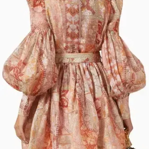 Zimmermann Kaleidoscope Tuxedo Frill Mini Dress Red Swirl Floral - Picture 3 of 5